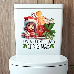 Christmas gingerbread man wall sticker with girl illustration and festive holiday text