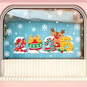 Detail of 2026 Christmas window sticker with cute reindeer, snowflakes and festive patterns