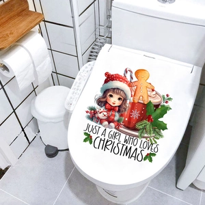 Christmas Gingerbread Man and Girl self-adhesive toilet lid cover decoration decals