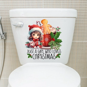 Christmas Gingerbread Man Cartoon Girl PVC Wall Sticker Waterproof Self Adhesive Decal For Bathroom Living Room Decor