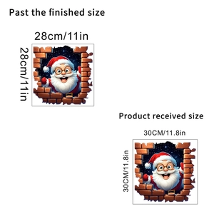 Detailweergave van de afmetingen van de 3D Kerstman muursticker voor huisdecoratie