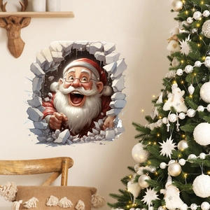 Detail van 3D-muursticker met vrolijke Kerstman voor feestelijke decoratie in de woonkamer