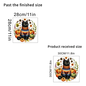 Detail view of cat and pumpkin wall sticker with dimensions 28x28cm for autumn decor