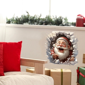 Macro-detail van een 3D Kerstman muursticker met een realistisch gebroken muur effect