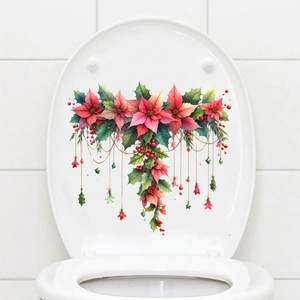 Adesivo natalizio per coperchio WC con fiori di poinsettia rossi e bacche decorative