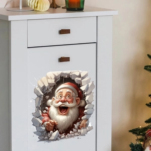 3D Kerstman muursticker met realistisch gebroken muureffect op witte kastdeur