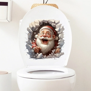 3D-kerstman muursticker met realistisch muurbreukeffect voor kerstdecoratie in de badkamer