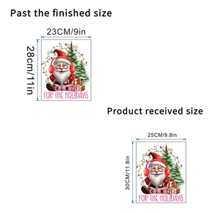 Cartoon Santa Gnome wall decal for Christmas decor with sizing details for living rooms