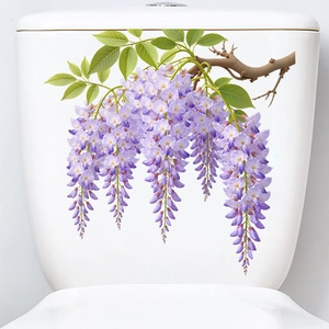Waterproof self-adhesive wisteria flower stickers for white ceramic toilet tank decor