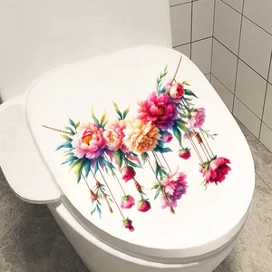 Adesivo murale autoadesivo con peonie colorate e foglie per decorare il bagno di casa