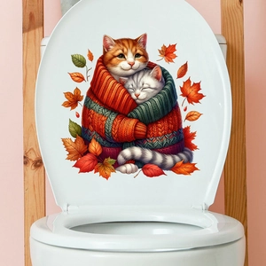 Close-up of cat and autumn leaves waterproof self-adhesive wall stickers for bathroom decor