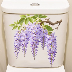 Purple wisteria flower self-adhesive waterproof stickers decorated on a toilet tank