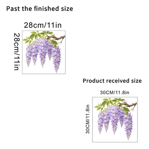 Waterproof wisteria flower wall sticker set showing both layout and finished size dimensions