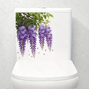 Waterproof purple wisteria flower wall stickers for bathroom toilet tank decoration