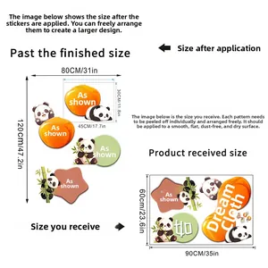Detailed size chart for panda and persimmon wall decals showing 60x90cm layout dimension