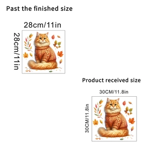 Cat with orange sweater wall sticker size chart showing 28cm and 30cm dimensions