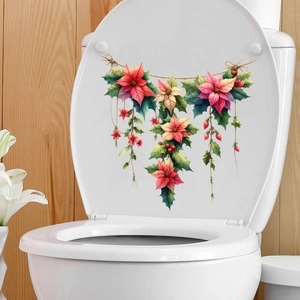 Adesivo per WC natalizio impermeabile con fiori di stella di Natale rossi e fogliame
