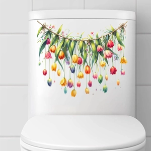 Adesivi floreali impermeabili con tulipani colorati applicati su superficie in ceramica
