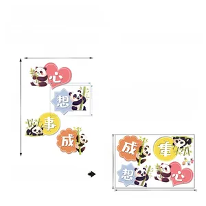 Detailed wall sticker layout with cute pandas and heart motifs for bedroom decoration