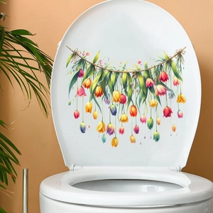 Dettaglio adesivo murale ghirlanda di tulipani per decorazione coperchio del water bagno