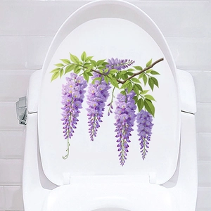 Waterproof purple wisteria flower self-adhesive wall stickers for bathroom toilet decor