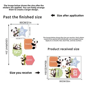 Detailed size guide for Panda and bamboo wall decals measuring 80x120cm after application