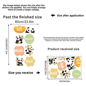 Panda wall sticker size guide showing 60x120cm layout and 60x90cm compact sheet dimensions
