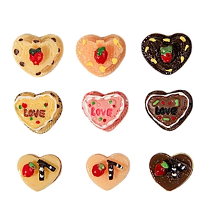 9pcs miniature resin heart cake charms with strawberry and LOVE relief for DIY crafts