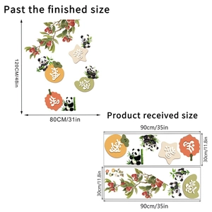 Detail of Panda wall sticker dimensions and layout showing sizing for home decor