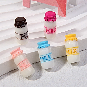 Miniature colorful resin milk bottles set for DIY dollhouse decoration and craft ornaments