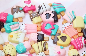 Detail of colorful resin popsicle charms for DIY phone cases and hair accessories