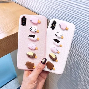 3D ice cream resin ornament iPhone case with textured finish in pink and white colors