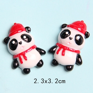 Cute resin panda figurines with red hats for DIY phone cases and hair accessories