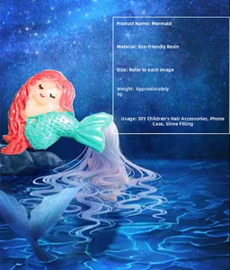 Detail view of eco-friendly resin mermaid charm showing pink hair and mint green tail