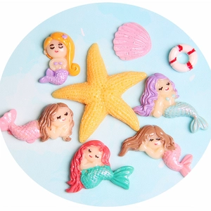 Cute Cartoon Mermaid Resin Flatback Cabochons For DIY Slime Crafts Hair Accessories Making Jewelry Decoration Supplies
