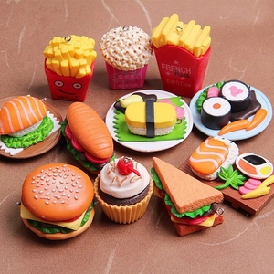 Simulazione Cibo Giapponese Ciondolo PVC Burger Patatine Sushi Popcorn Sandwich Forma Fai Da Te Portachiavi Borsa Decorazione