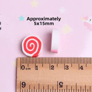 Red and white swirl clay candy charms for DIY phone cases and slime crafts, size 5x15mm