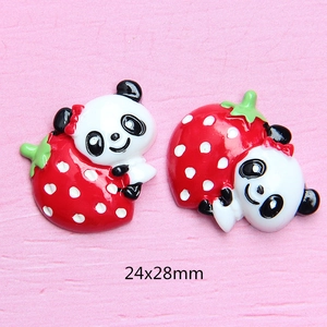 Detail view showing 24x28mm resin panda and strawberry DIY craft cabochons