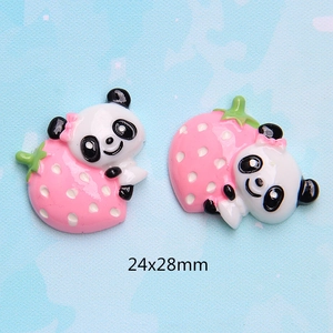 Detail view of 24x28mm resin panda on strawberry flatback DIY accessories