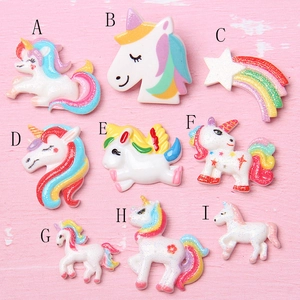 Cute Cartoon Unicorn Resin Charms For Jewelry Making DIY Rainbow Horse Flatback Cabochons For Crafts Phone Case Decoration