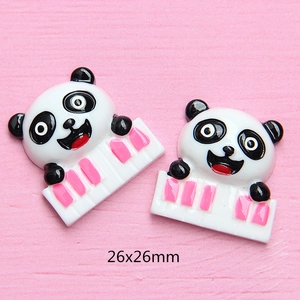 Cute panda playing piano resin charm for DIY phone case and hair clip, size 26x26mm