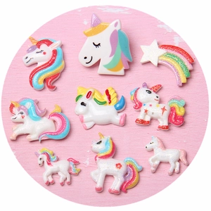 Rainbow unicorn resin accessories kit with glitter accents for DIY shoe charms and slime