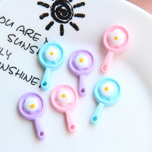 Resin Simulation Frying Pan Fried Egg Charms For DIY Jewelry Making Mini Food Play Phone Case Hair Accessories Decoration