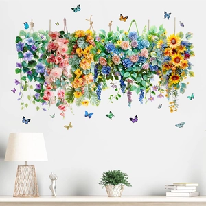 Waterproof sunflower and butterfly wall stickers with colorful floral vine patterns