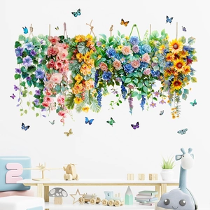 Vibrant sunflower and butterfly waterproof wall decals for living room and bedroom decor