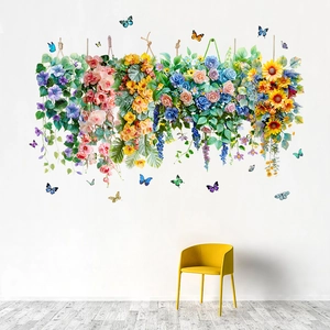 Self-adhesive sunflower and butterfly wall decals for living room home decoration