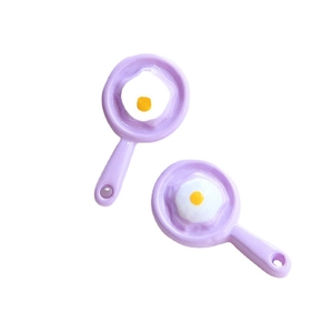 Miniature lavender resin frying pan with fried egg design for DIY jewelry and crafts