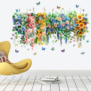 Sunflower Butterfly Vine Wall Sticker Waterproof PVC Floral Decal For Living Room Bedroom Home Decor Self-Adhesive Mural Art