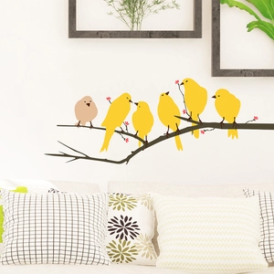 Minimalist branch and colorful birds self-adhesive wall stickers for living room decor