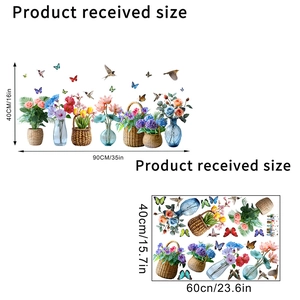 Stickers muraux floraux avec colibris et vases pour décoration de fenêtre en verre élégante